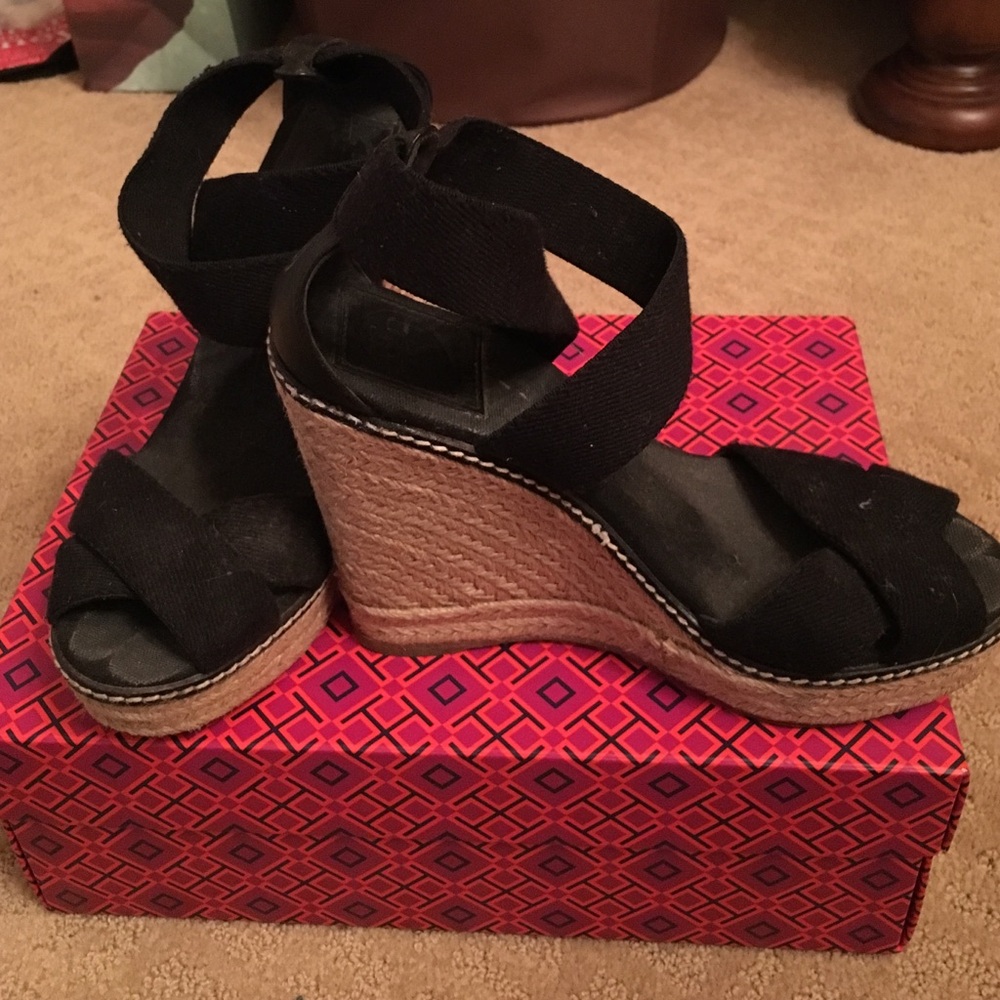 Tory Burch Black Espadrille Wedge Sandals